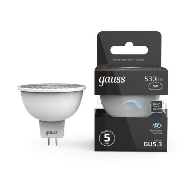 Лампа светодиодная Black 5Вт MR16 софит 4100К нейтр. бел. GU5.3 530лм диммир. GAUSS 101505205-D