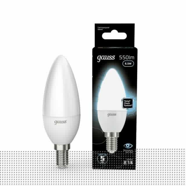 Лампа светодиодная Black 6.5Вт свеча 4100К нейтр. бел. E14 550лм GAUSS 103101207