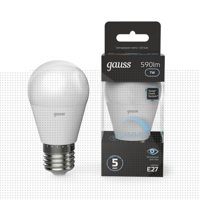 Лампа светодиодная Black 7Вт P45 шар 4100К нейтр. бел. E27 590лм диммир. GAUSS 105102207-D