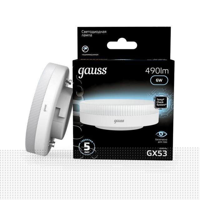 Лампа светодиодная Black 6Вт таблетка 4100К нейтр. бел. GX53 490лм GAUSS 108008206