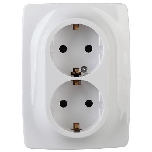 Розетка 2-м СП Эра12 12-2108-01 16А IP20 250В 2х2P+E Schuko защ. шторки бел. Эра Б0036442