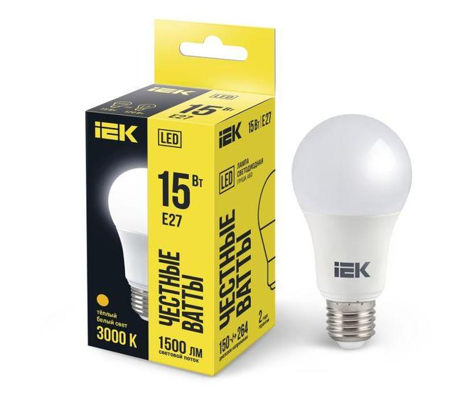 Лампа светодиодная ECO A60 15Вт грушевидная 230В 3000К E27 IEK LLE-A60-15-230-30-E27