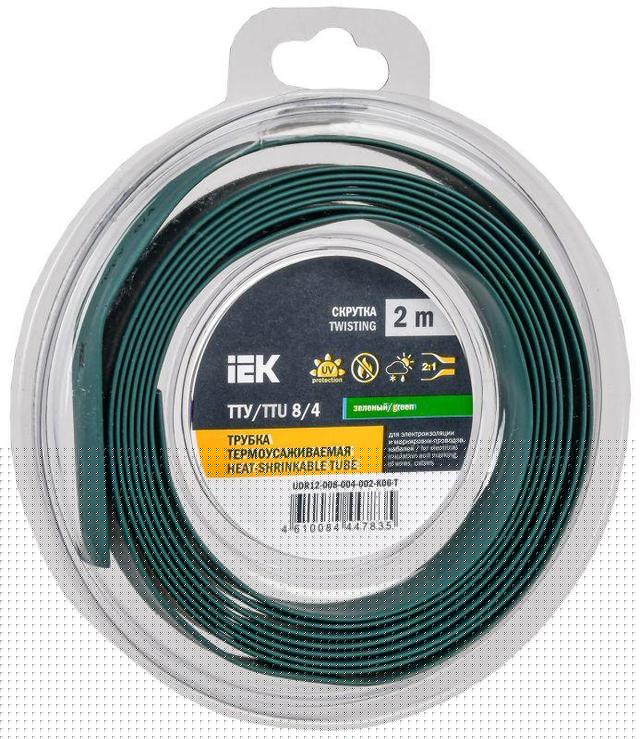 Трубка термоусадочная ТТУ нг-LS 8/4 зел. (уп.2м) IEK UDR12-008-004-002-K06-T