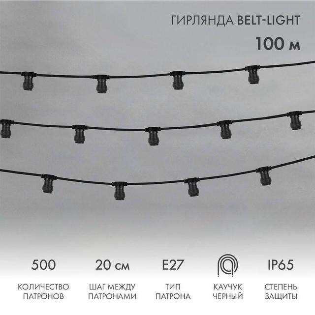 Гирлянда "Белт Лайт" 2жил. шаг 20см патроны E27 1320Вт IP65 влагостойкая провод черн. (уп.100м) Neon-Night 331-211