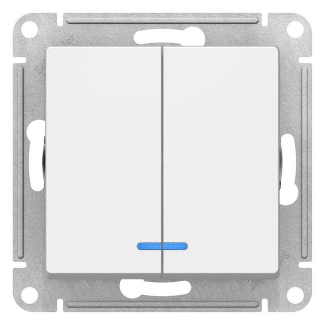 Выключатель 2-кл. AtlasDesign (сх. 5а) 10AX с подсветкой механизм лотос SE ATN001353