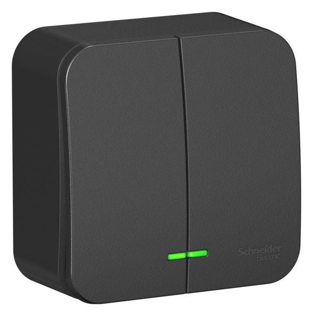 Выключатель 2-кл. ОП Blanca 10А IP20 (сх. 5) 250В с подсветкой с изолир. пластиной антрацит SE BLNVA105116