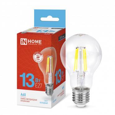 Лампа светодиодная LED-A60-deco 13Вт грушевидная прозрачная 6500К холод. бел. E27 1370лм 230В IN HOME 4690612035628