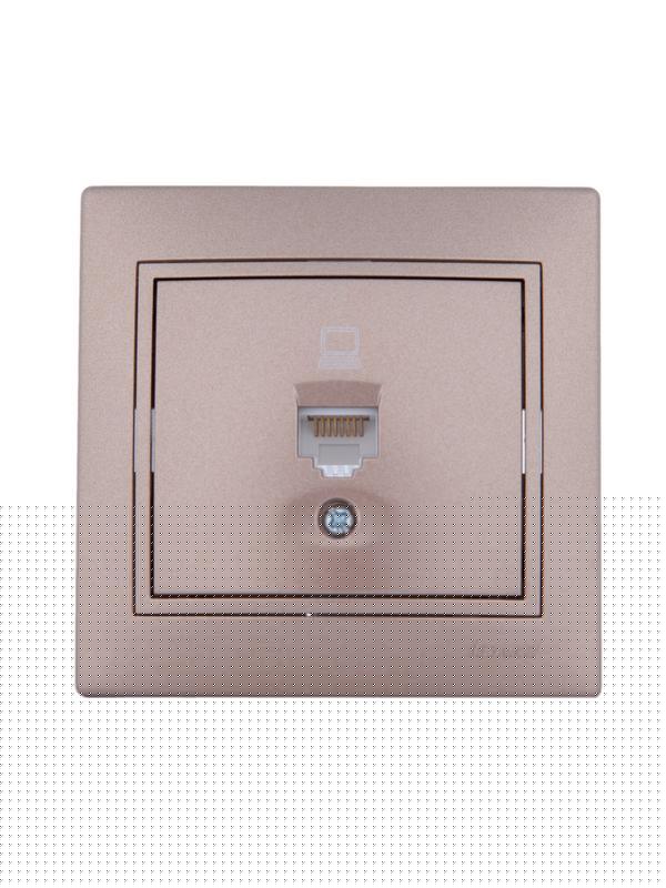 Розетка компьютерная 1-м СП Mira RJ45 16А IP20 со вставкой свет. корич. перламутр. LEZARD 701-3131-139