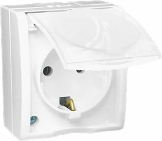 Розетка 1-м ОП Simon15 16А IP54 250В с заземл. с крышкой винт. клеммы бел. Simon 1594445-030