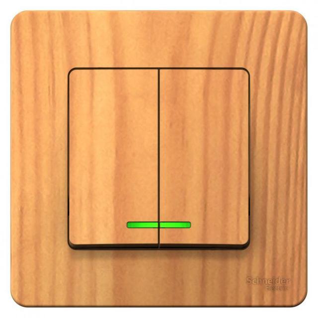 Выключатель 2-кл. СП Blanca 10А IP20 (сх. 5) 250В с подсветкой ясень SE BLNVS010515