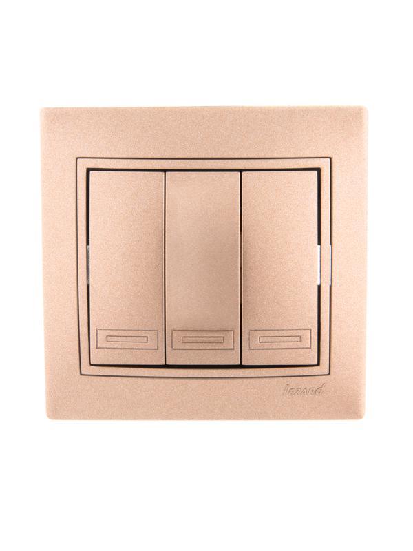 Выключатель 3-кл. СП Mira 10А со вставкой свет. корич. перламутр. LEZARD 701-3131-109